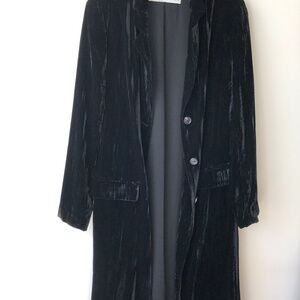 ZARA - Black Crushed Velvet - Long Black Jacket - Medium